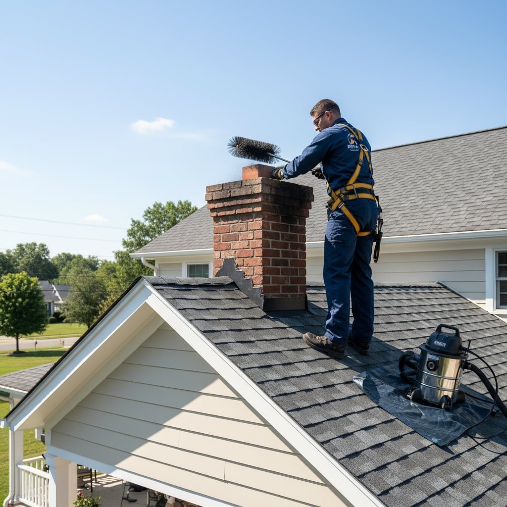 Best Flue Chimney Sweep team working on chimney